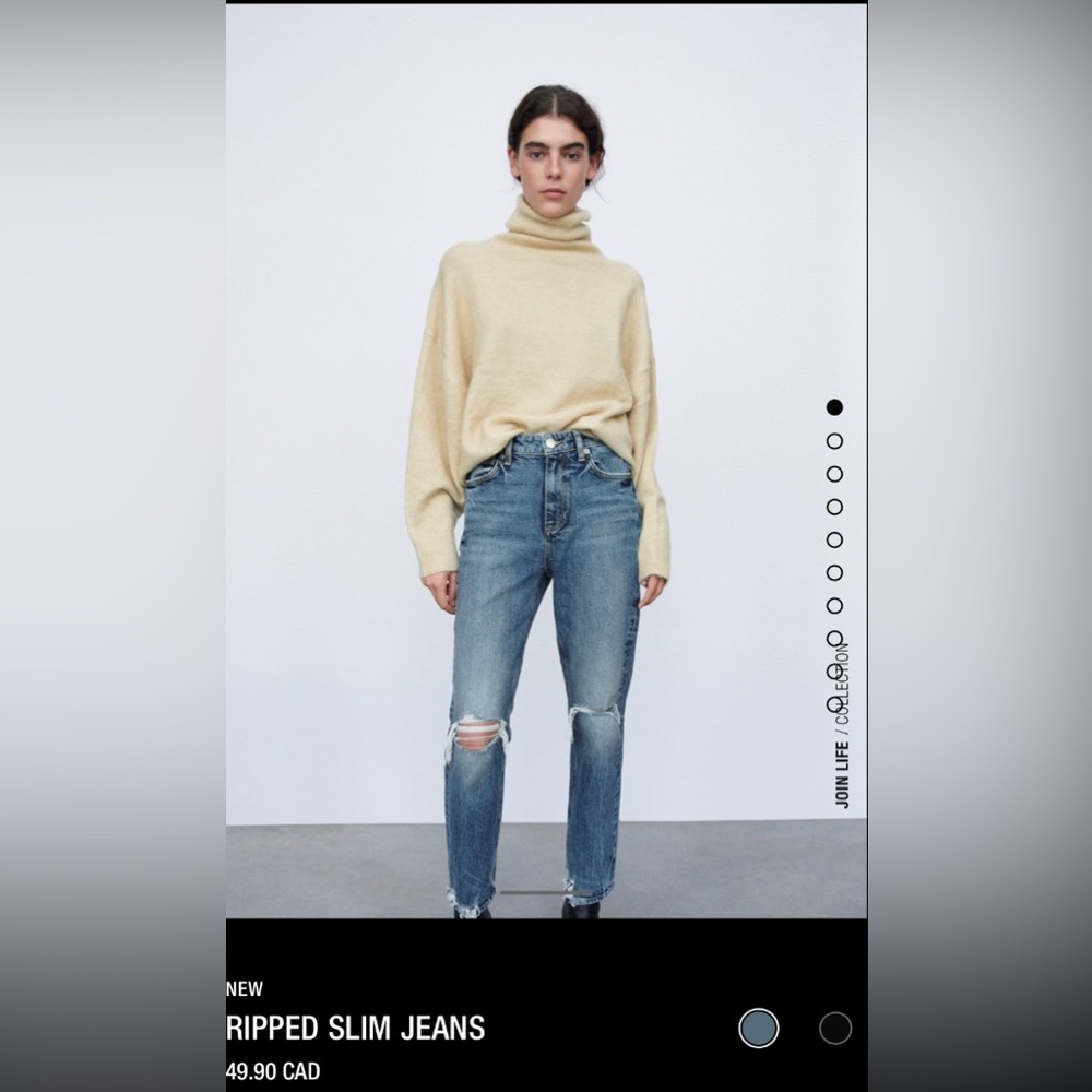 Zara Ripped Slim Jeans in Size EUR 44, US 12, Made in Turkey